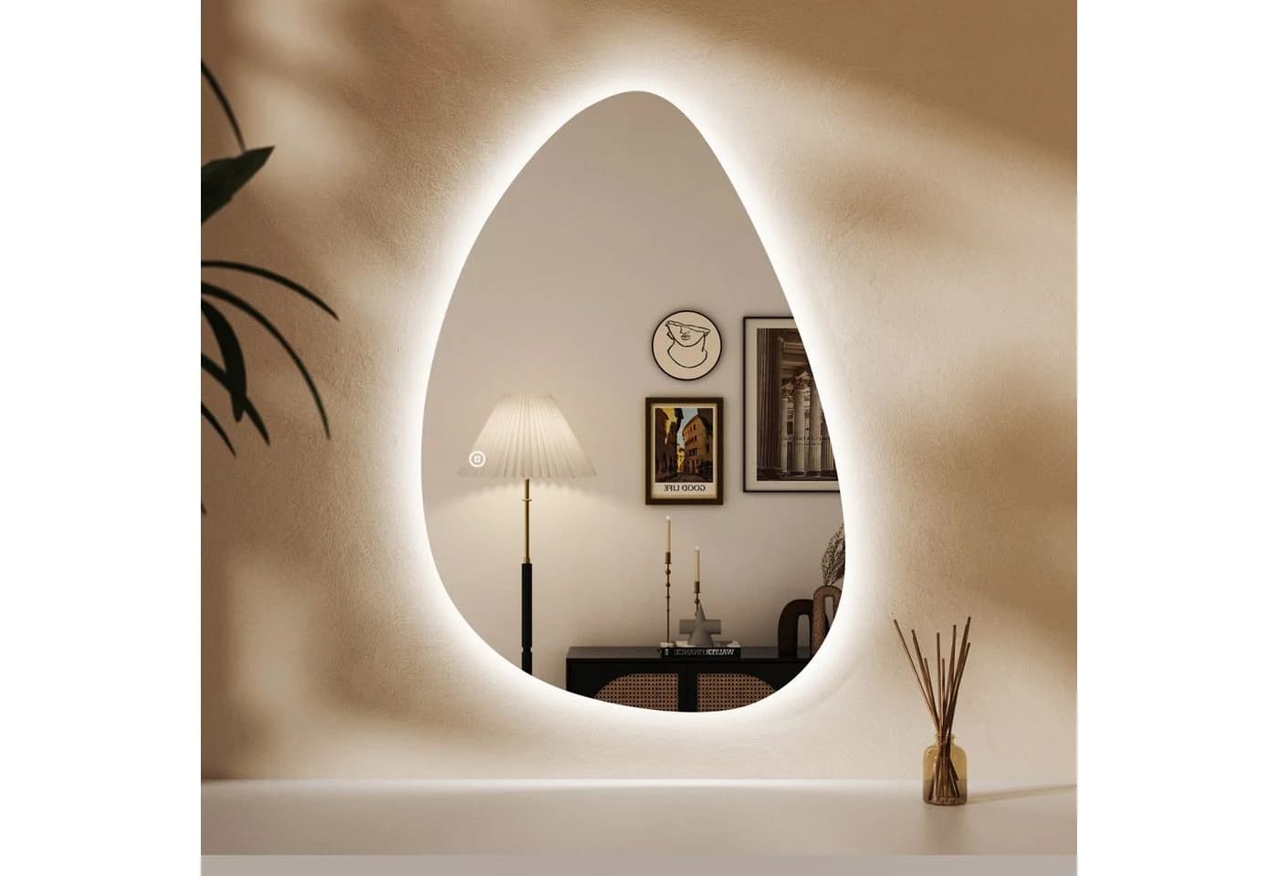 WDWRITTI LED Badspiegel 65x90cm Rahmenlos 3 Lichtfarben Dimmbar