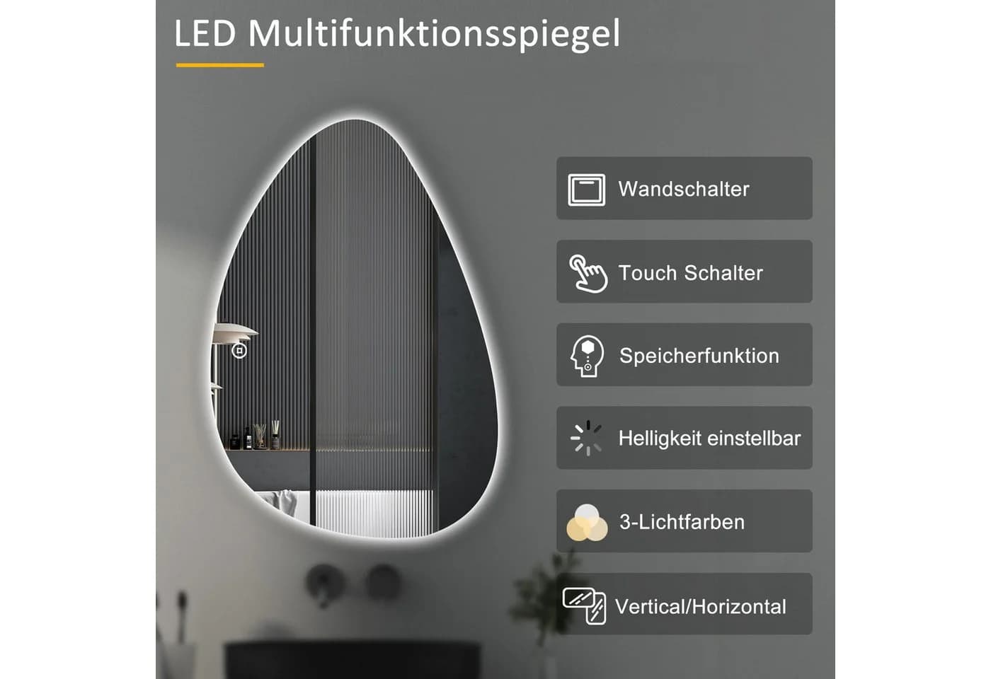 WDWRITTI LED Badspiegel 65x90cm Rahmenlos 3 Lichtfarben Dimmbar - Bild 4
