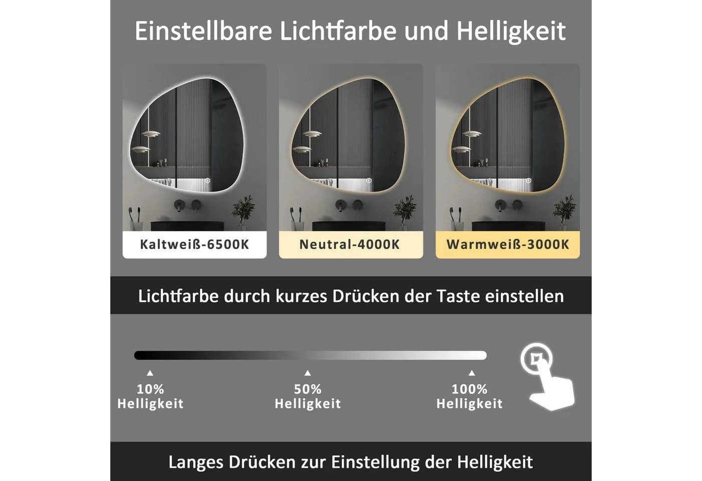 WDWRITTI LED Schminkspiegel 80x80cm Modern Rahmenlos - Bild 5