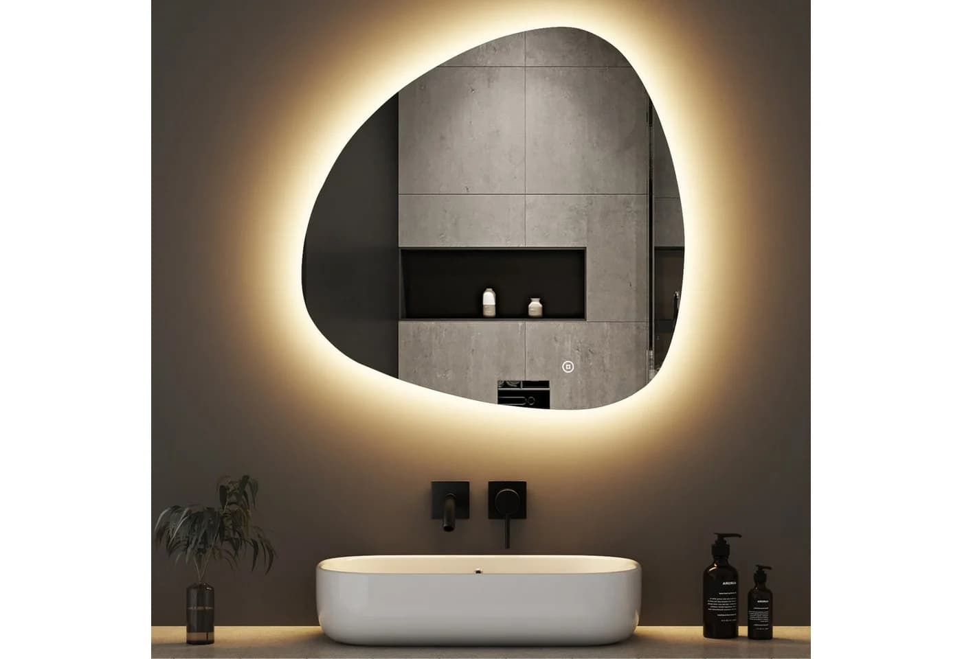 WDWRITTI LED Badspiegel 80x80cm Asymmetrisch Steinform - Bild 2