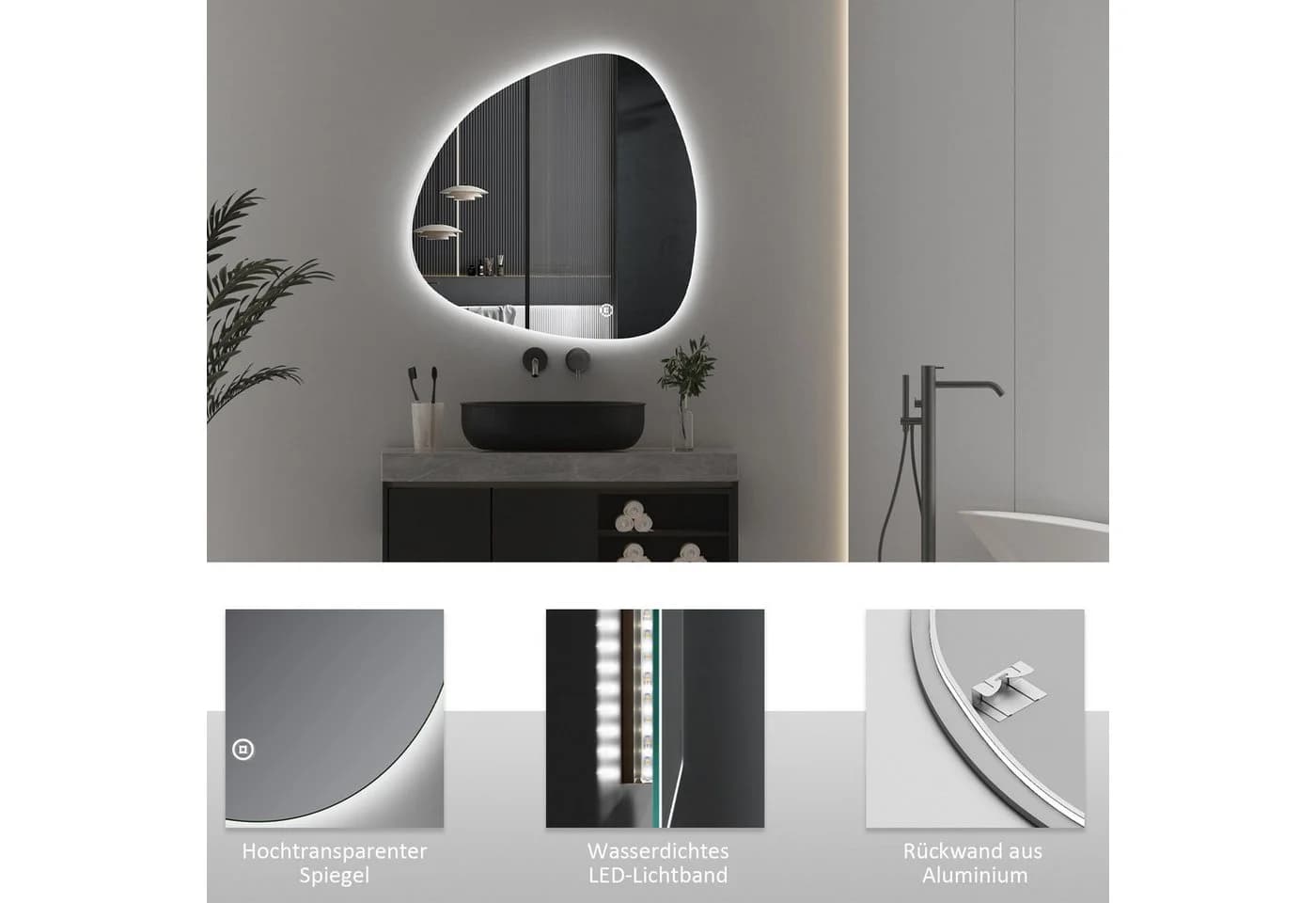 WDWRITTI LED Badspiegel 80x80cm Asymmetrisch Steinform - Bild 5
