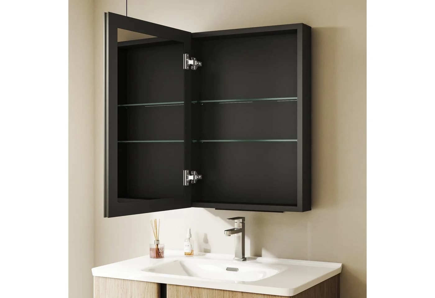 Hopibath Spiegelschrank Schwarz Aluminium Doppelseitiger Spiegel