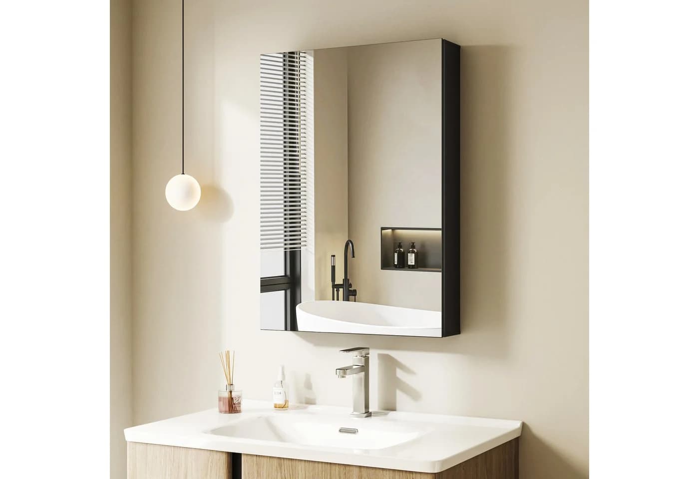 Hopibath Badezimmerspiegelschrank Schwarz 2-türig 80x60cm - Bild 2