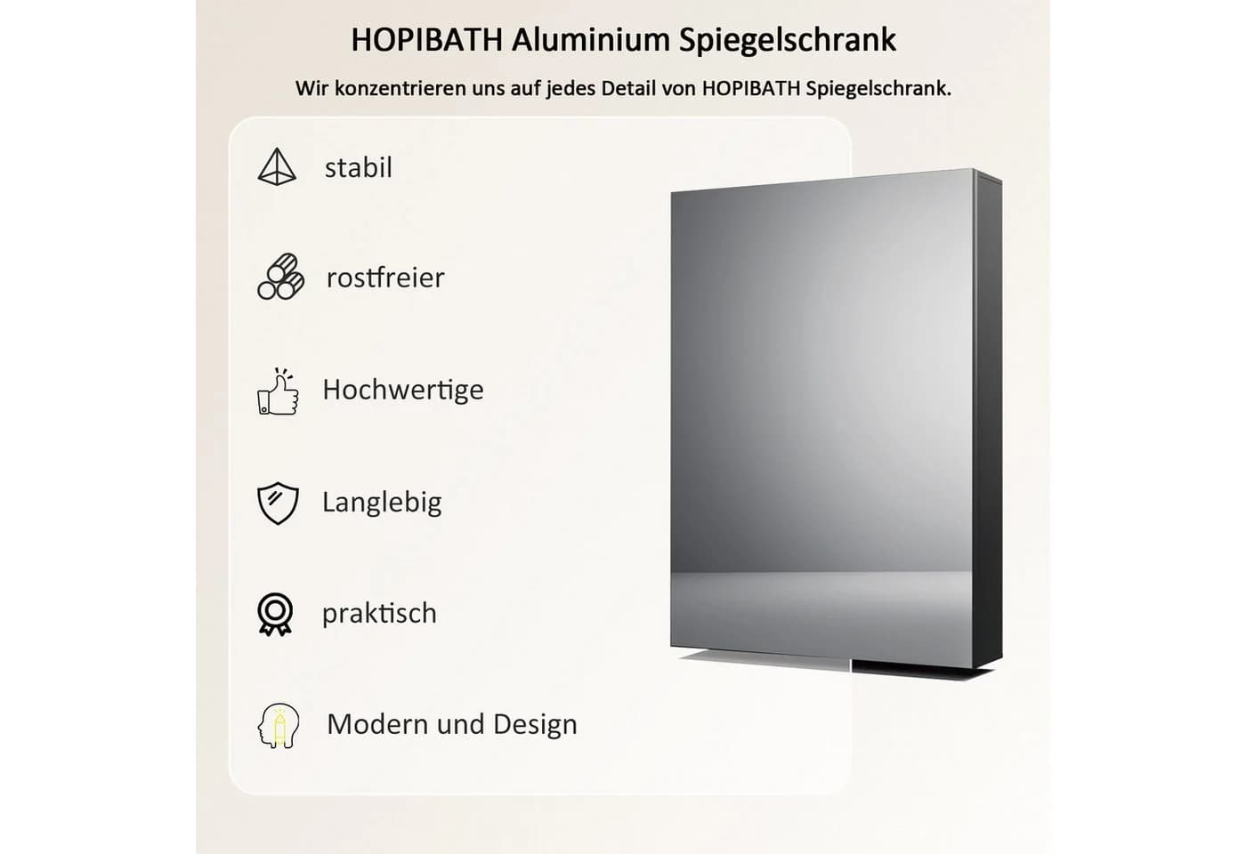 Hopibath Badezimmerspiegelschrank Schwarz 2-türig 80x60cm - Bild 3