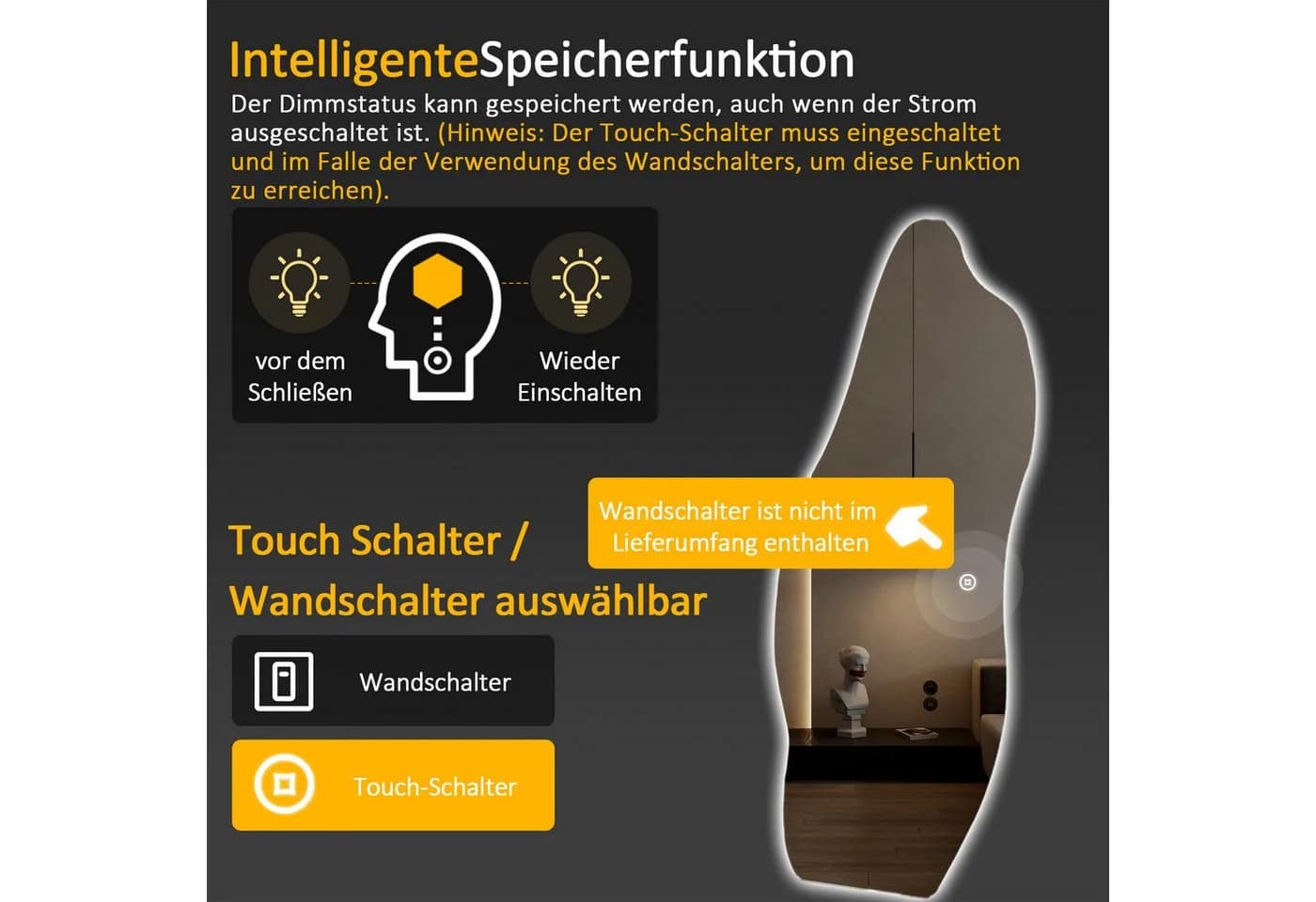 WDWRITTI LED Ganzkörperspiegel 165x60 cm mit Beleuchtung - Bild 5