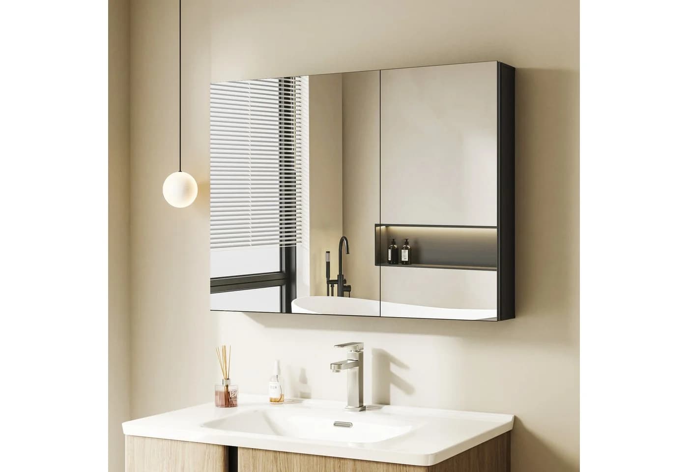 Hopibath Aluminium Spiegelschrank Schwarz 2türig 80x12,5x60 cm - Bild 2