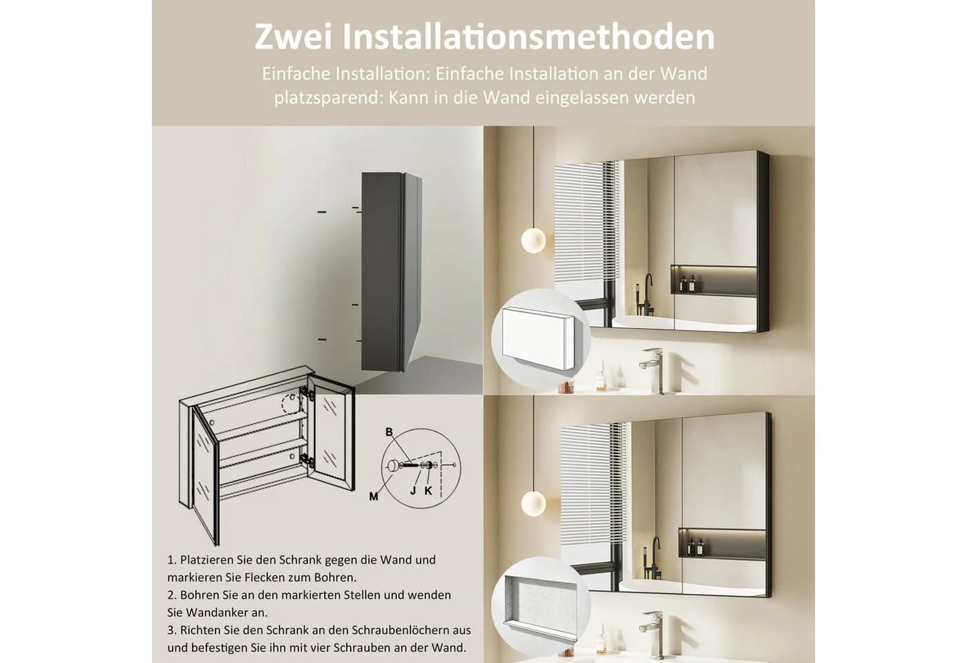 Hopibath Aluminium Spiegelschrank Schwarz 2türig 80x12,5x60 cm - Bild 3