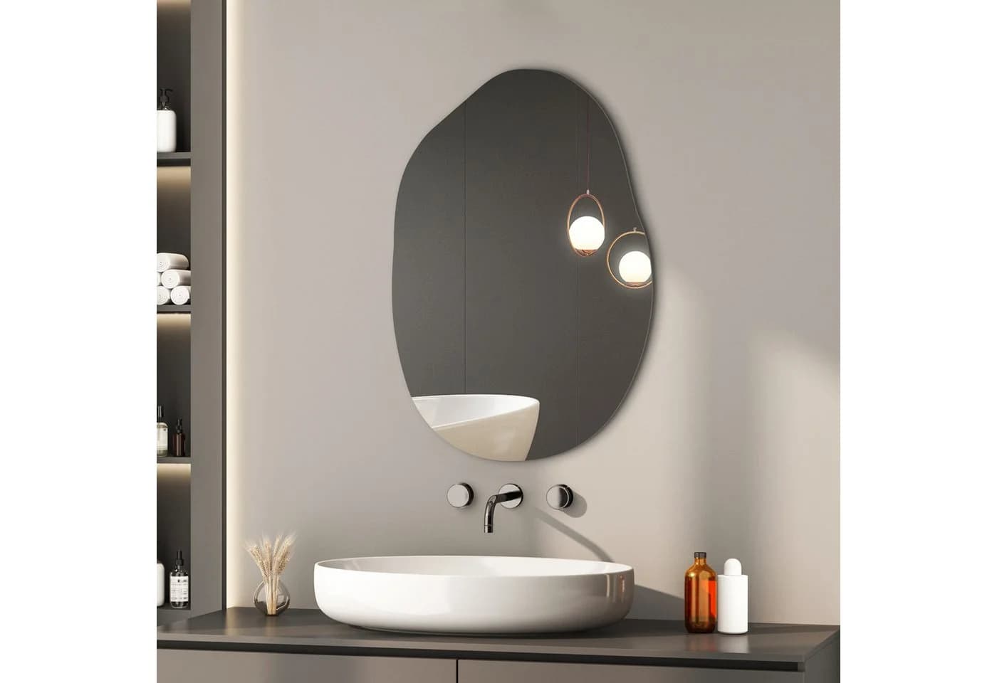 Hopibath Asymmetrischer Badspiegel Kieselstein 55x80cm Rahmenlos - Bild 2