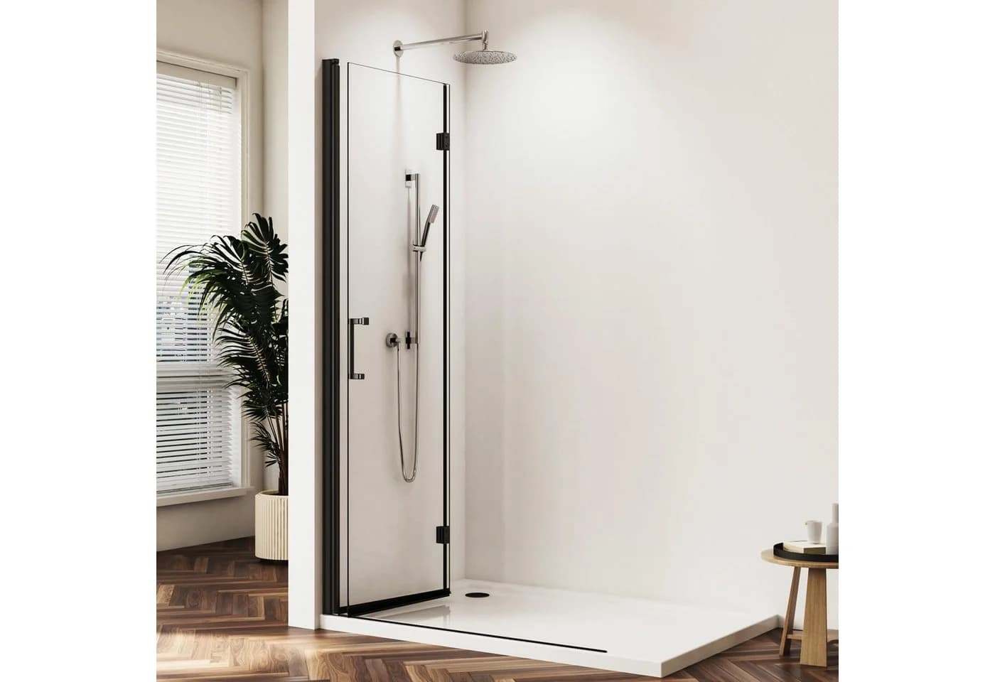 Hopibath Walk-in-Duschwand Schwarz 5mm ESG Glas Faltbar