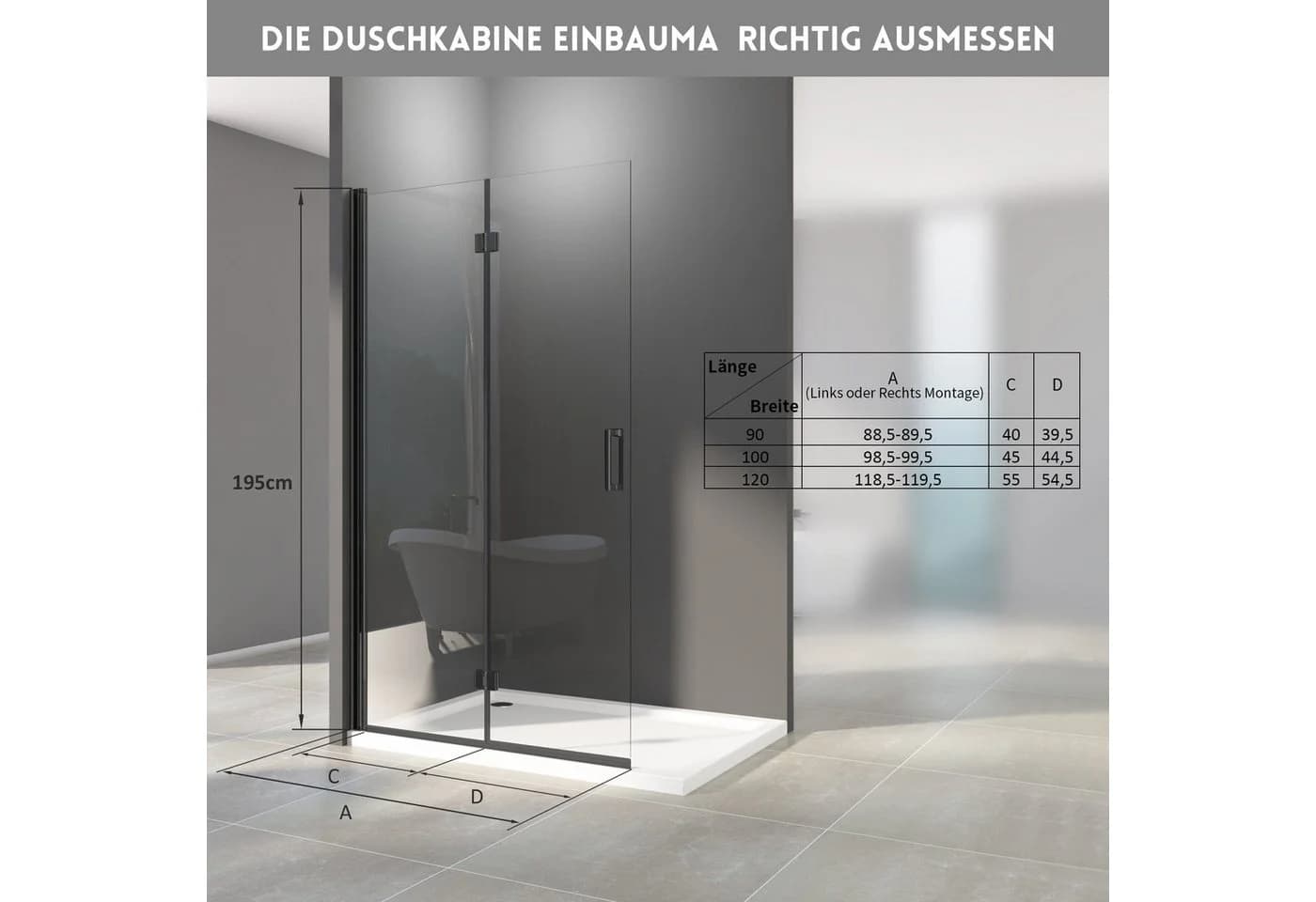 Hopibath Walk-in-Duschwand Schwarz 5mm ESG Glas Faltbar - Bild 3