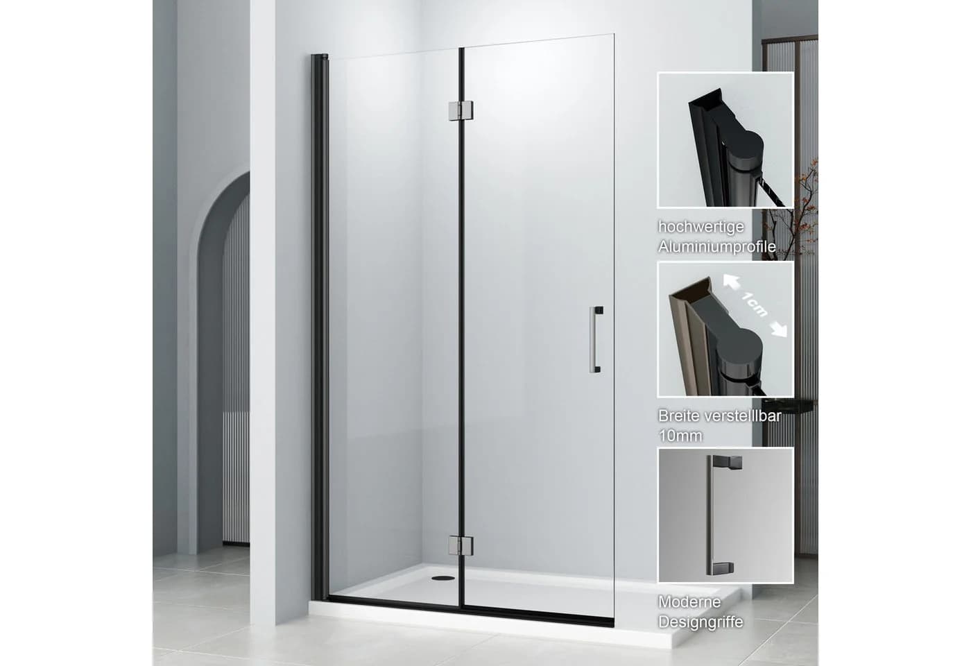 Hopibath Walk-in-Duschwand Schwarz 5mm ESG Glas Faltbar - Bild 5