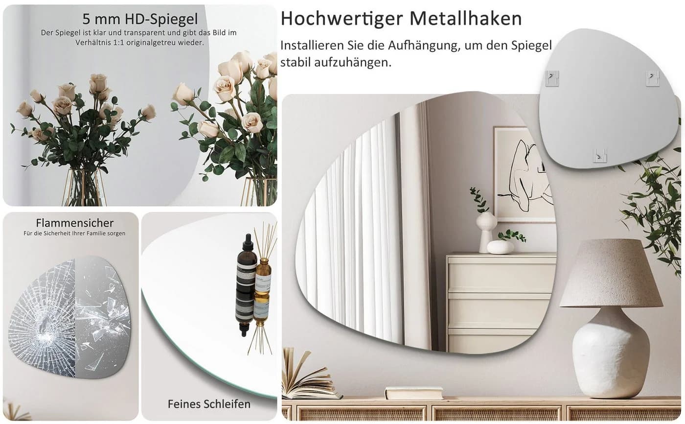 Hopibath Asymmetrischer Badspiegel Steinform 5mm HD-Glas - Bild 5