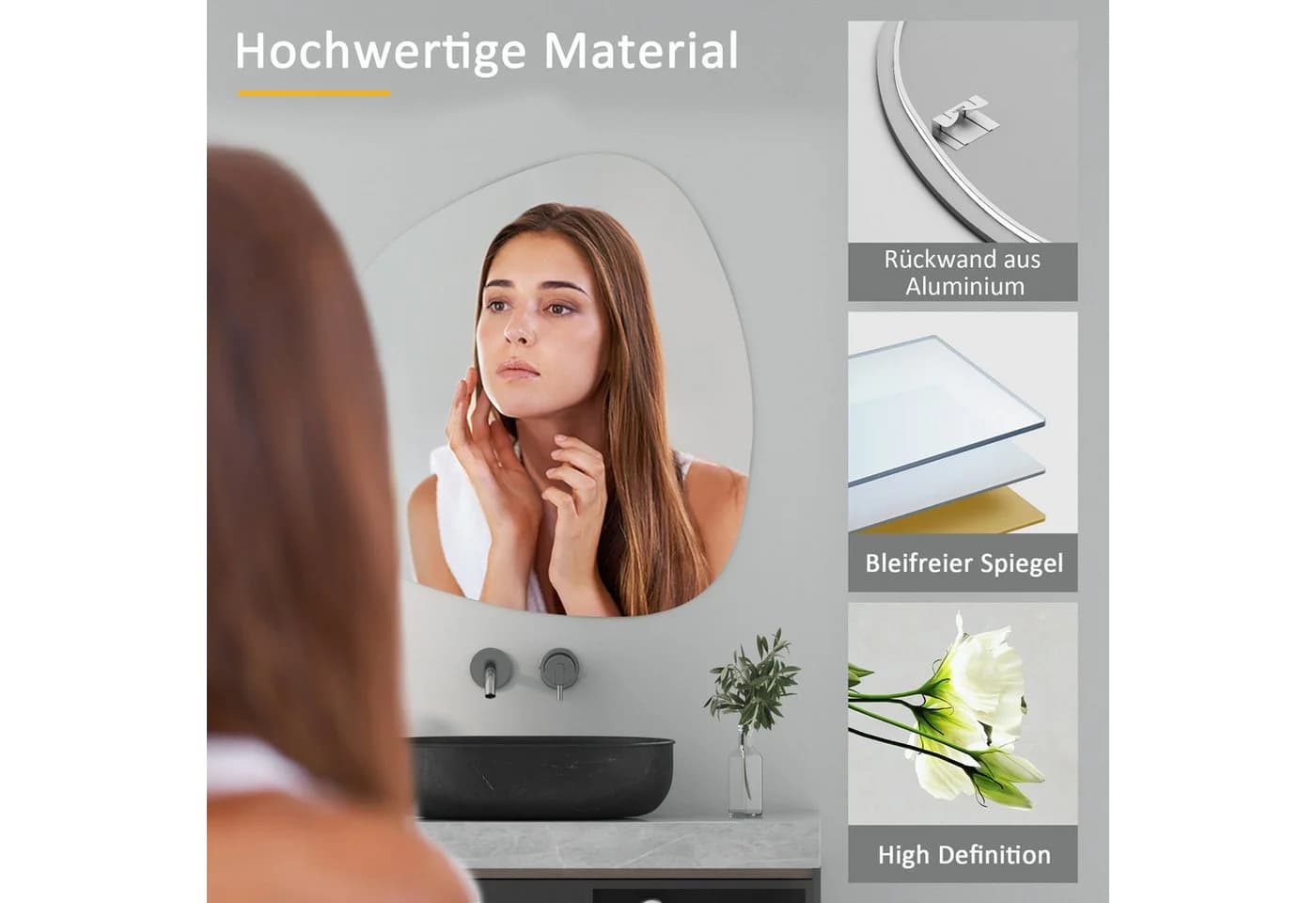 WDWRITTI Asymmetrischer Badspiegel Steinform Glas - Bild 3
