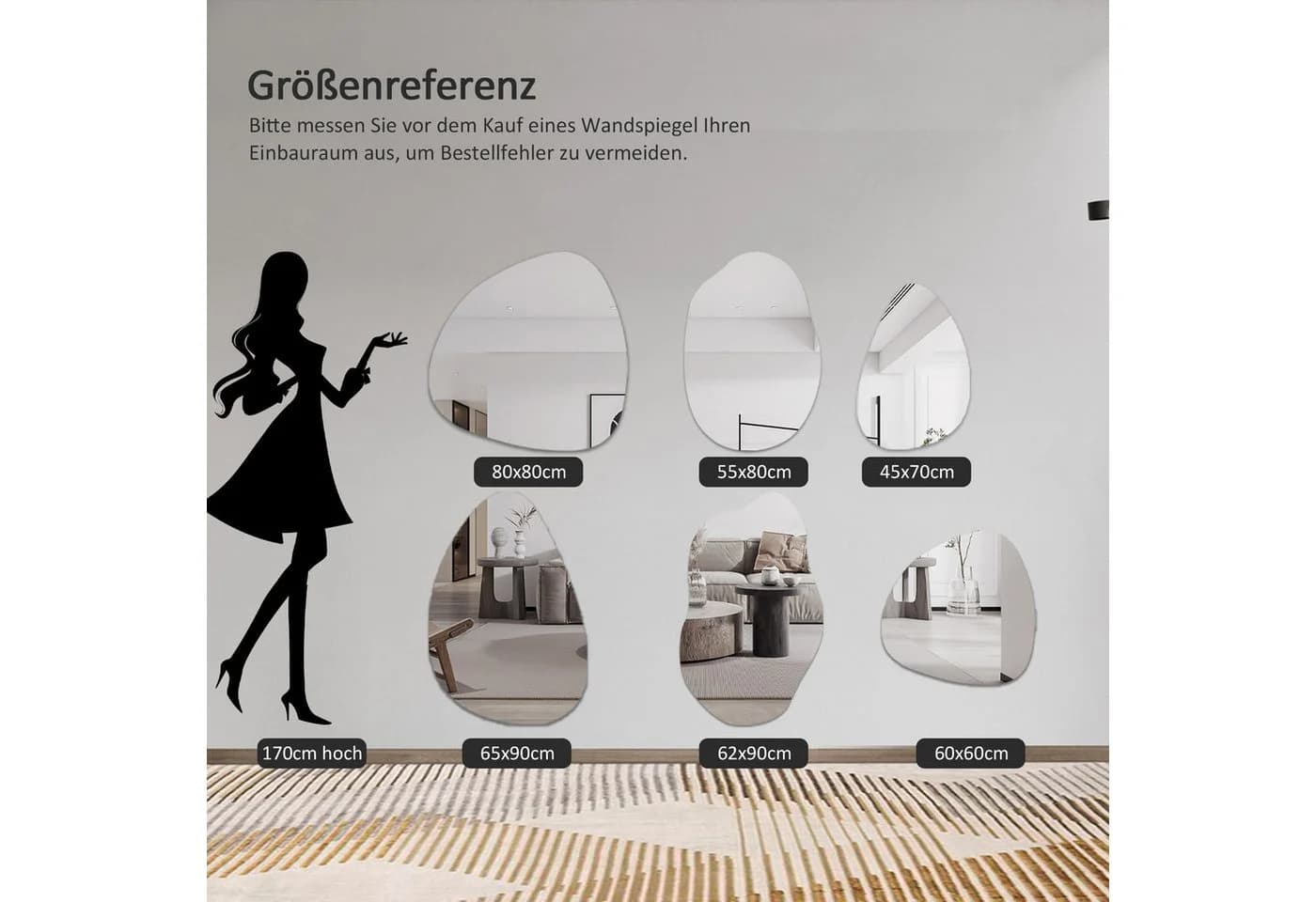 WDWRITTI Asymmetrischer Badspiegel Steinform Glas - Bild 5