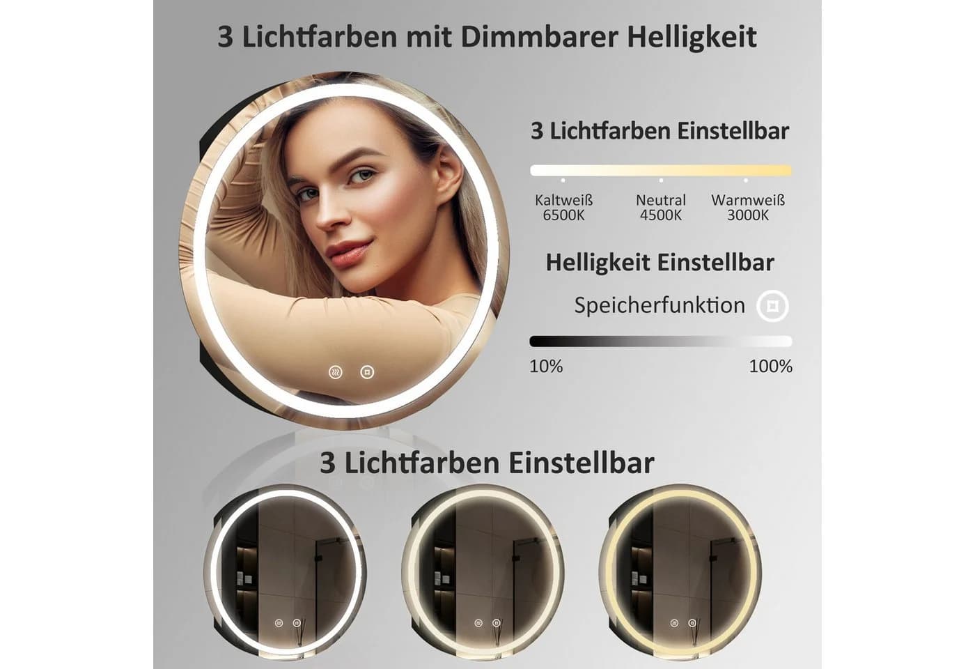 WDWRITTI LED Badezimmerspiegelschrank 60x60cm Schwarz - Bild 5