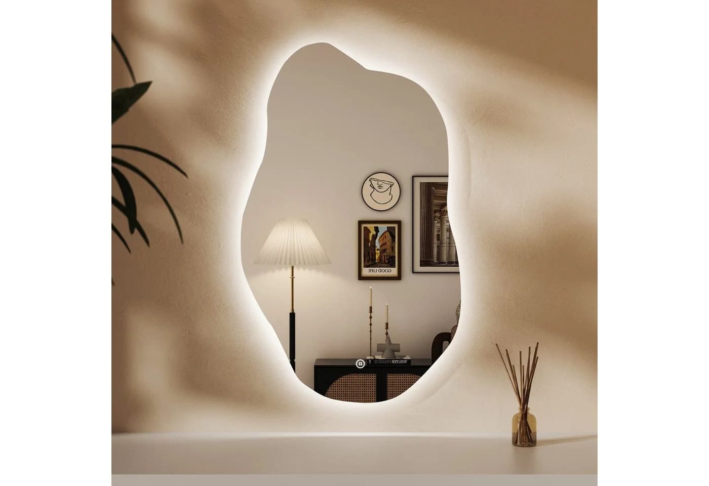 WDWRITTI LED Schminkspiegel Wandspiegel Schminktisch Kosmetikspiegel Asymmetrisch Wolke 52x85cm 62x90cm Kalt/Neutral/Warmweiß Speicherfunktion