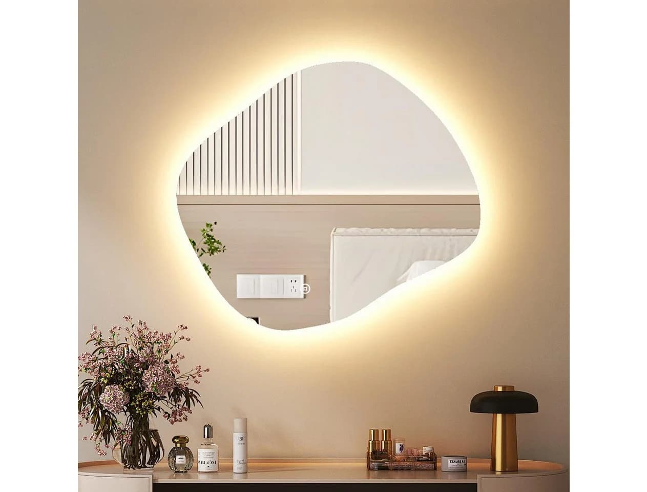 WDWRITTI LED Schminkspiegel Multifunktionspiegel Steinform 84x74cm - Bild 2