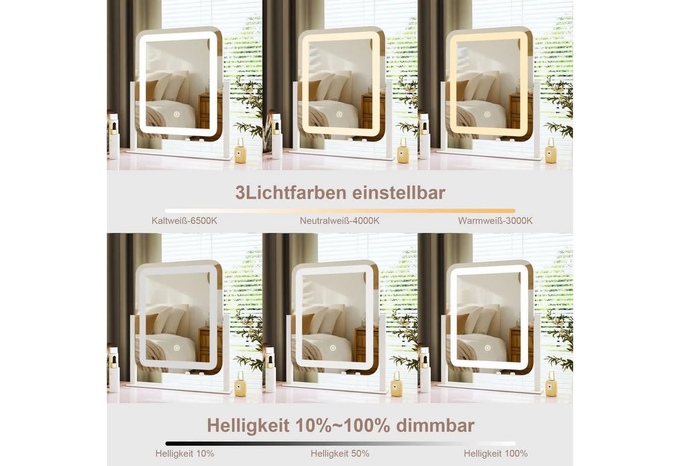 WDWRITTI LED Schminkspiegel mit USB, 10x Lupe, 3 Lichtmodi - Bild 3