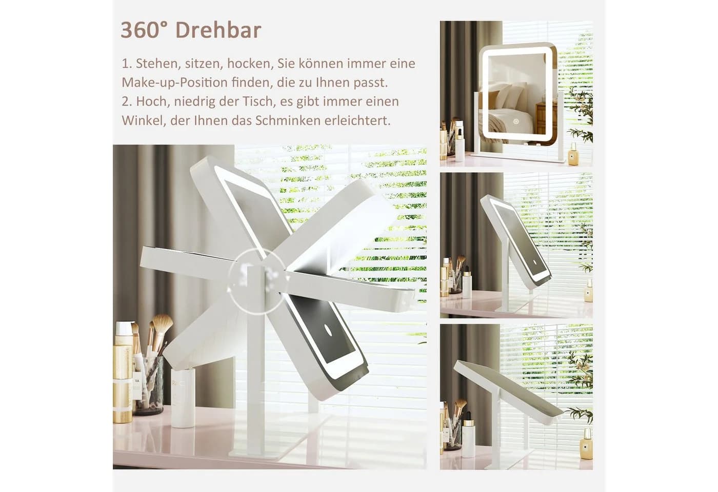 WDWRITTI LED Schminkspiegel mit USB, 10x Lupe, 3 Lichtmodi - Bild 4