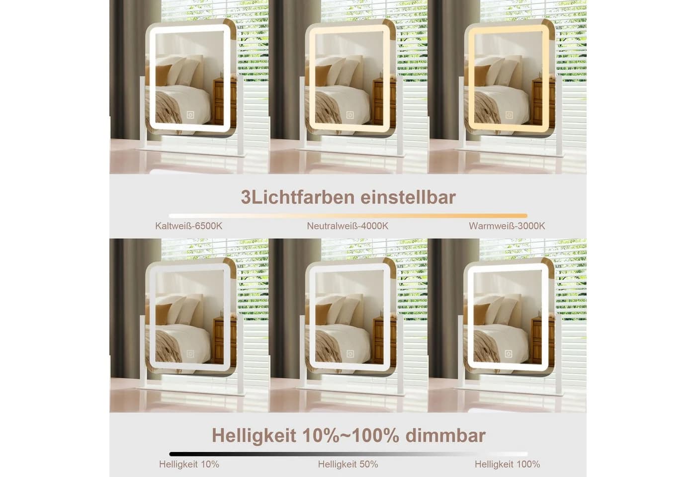 WDWRITTI LED Schminkspiegel Weiß mit 3 Farbmodi & Touchscreen - Bild 3