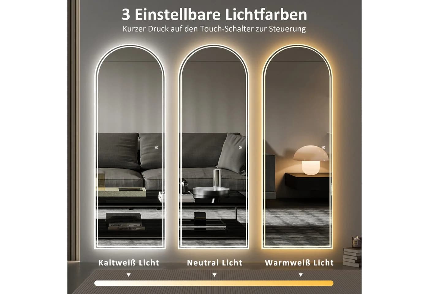 WDWRITTI LED Ganzkörperspiegel 165x60cm ohne Rahmen - Bild 3