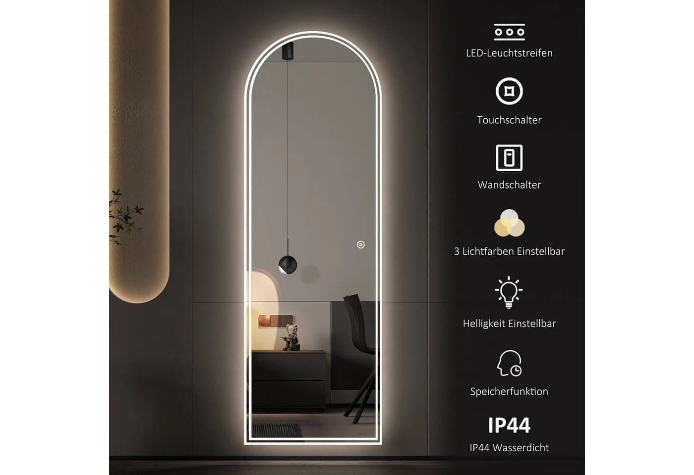 WDWRITTI LED Ganzkörperspiegel 165x60cm ohne Rahmen - Bild 4