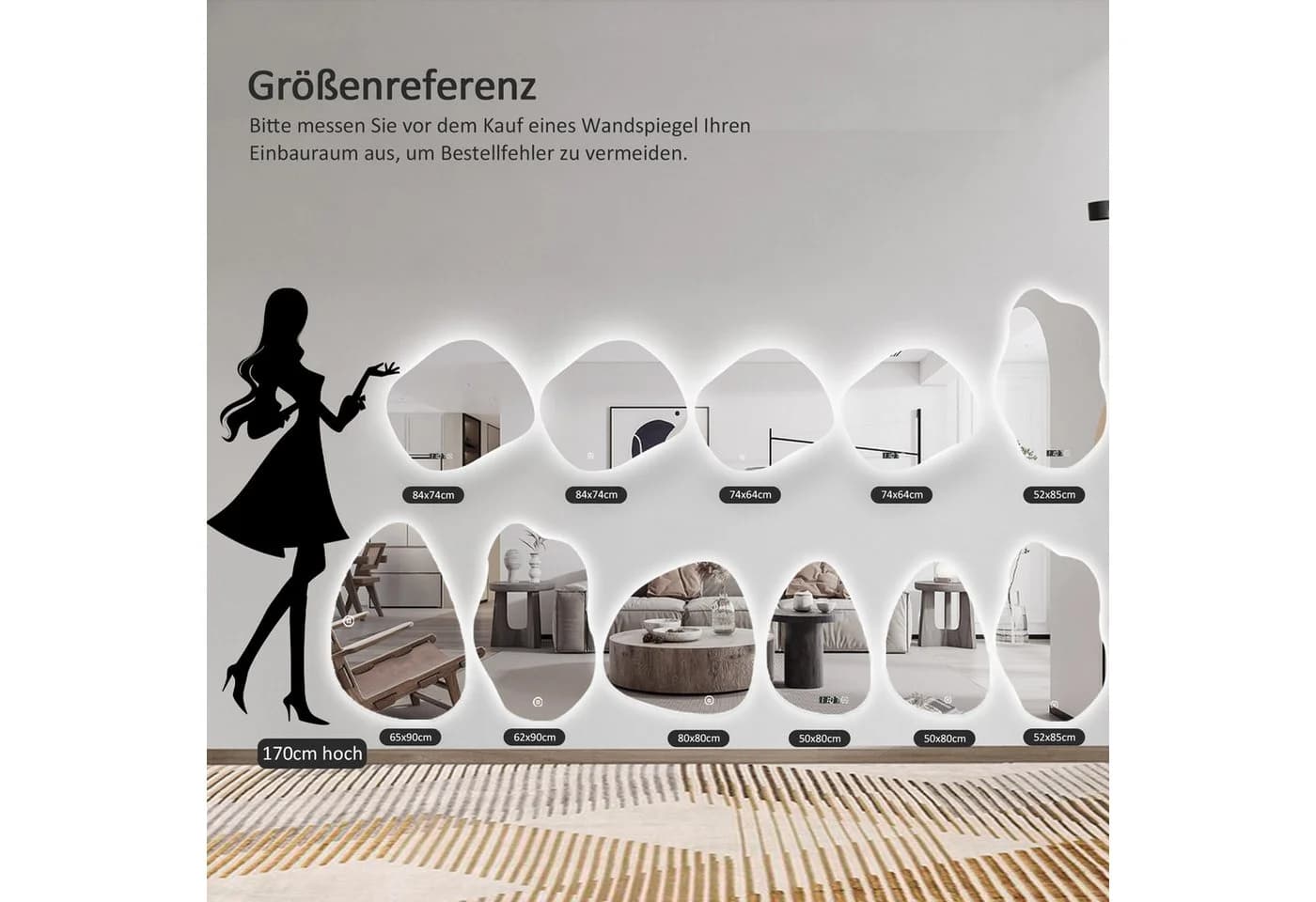 WDWRITTI LED Wandspiegel 80x80cm Steinform Dimmbar - Bild 5