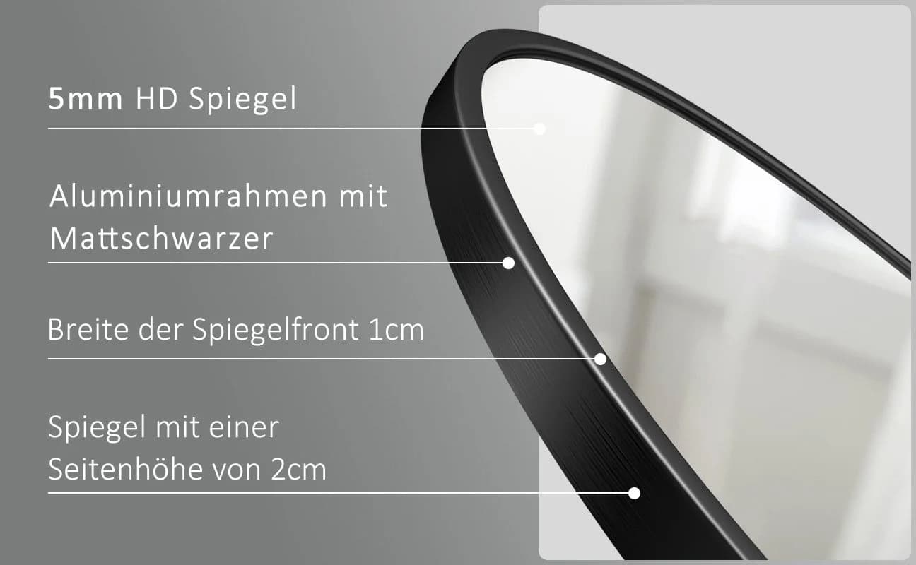 BOROMAL Badspiegel Rund Schwarz Aluminium Rahmen - Bild 5