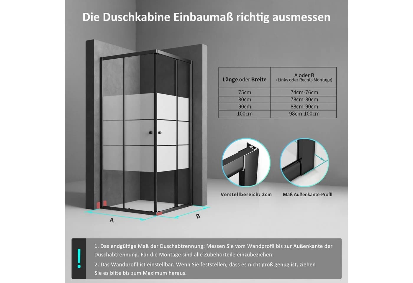 Boromal Eckdusche Schwarz Schiebetür 5mm Sicherheitsglas - Bild 3