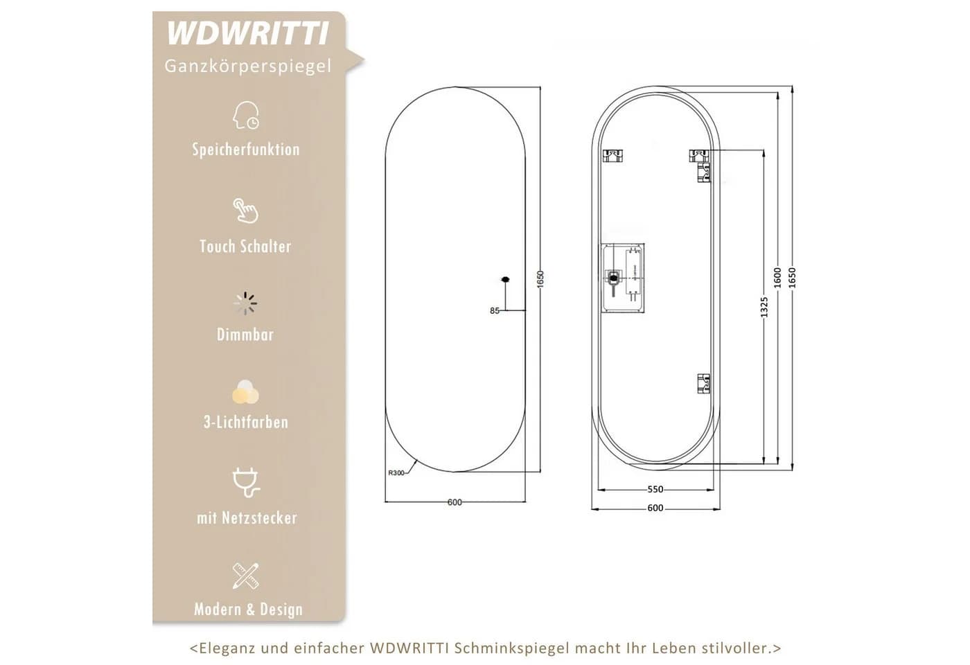 WDWRITTI LED Ganzkörperspiegel 165x60cm - Bild 5