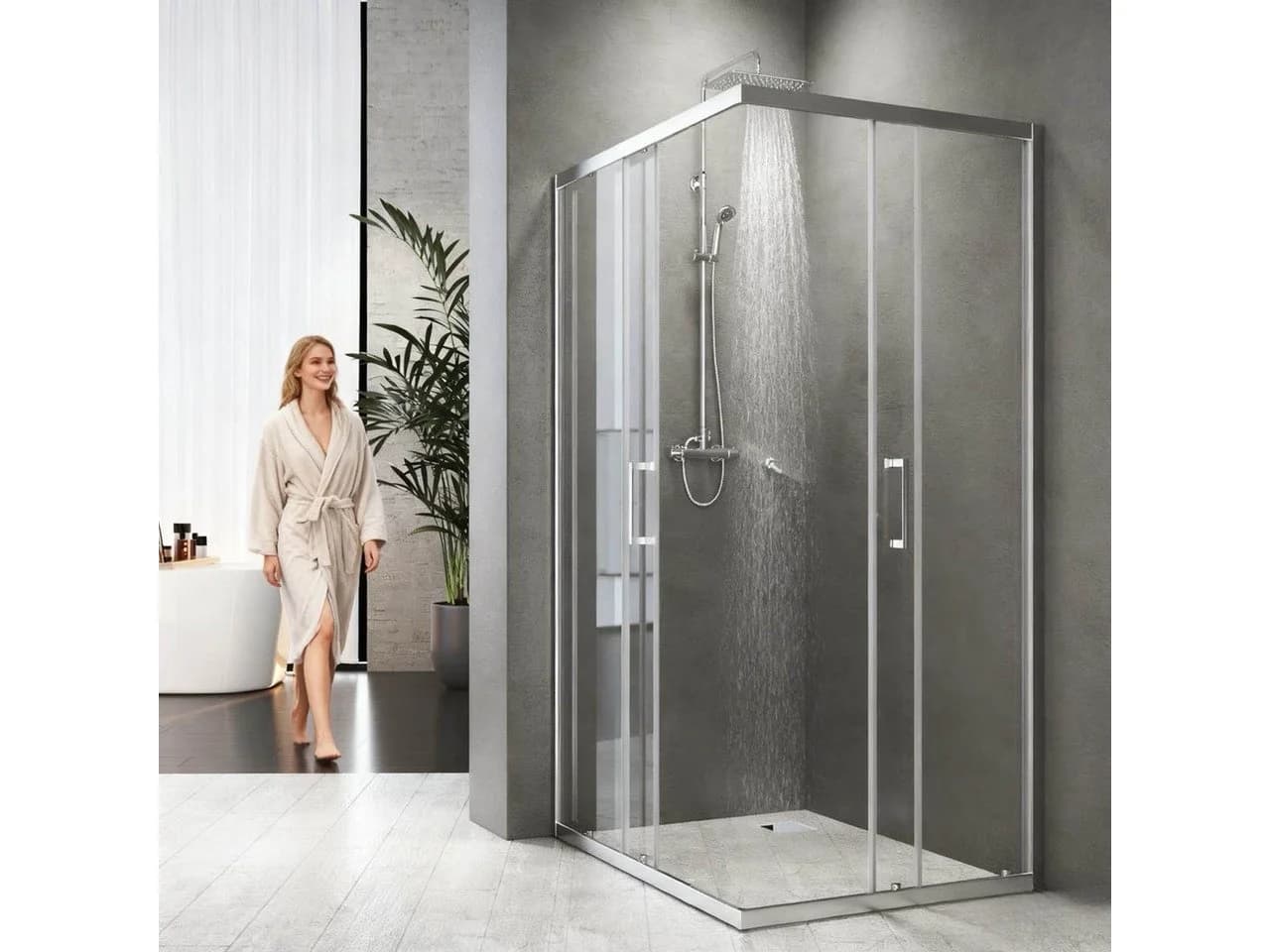 Boromal Eckdusche Schiebetür 5mm ESG Aluminiumrahmen
