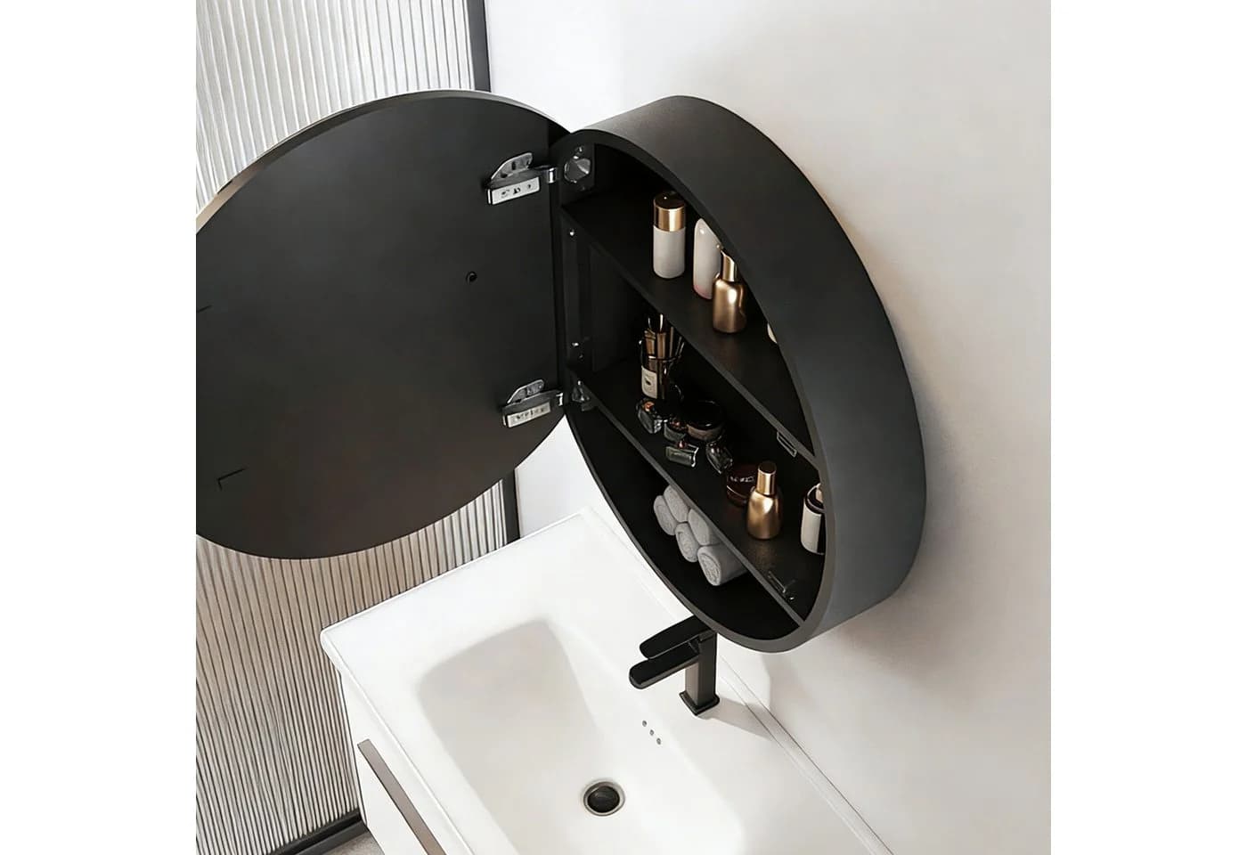 WDWRITTI Spiegelschrank Metall Rund Schwarz mit LED - Bild 2