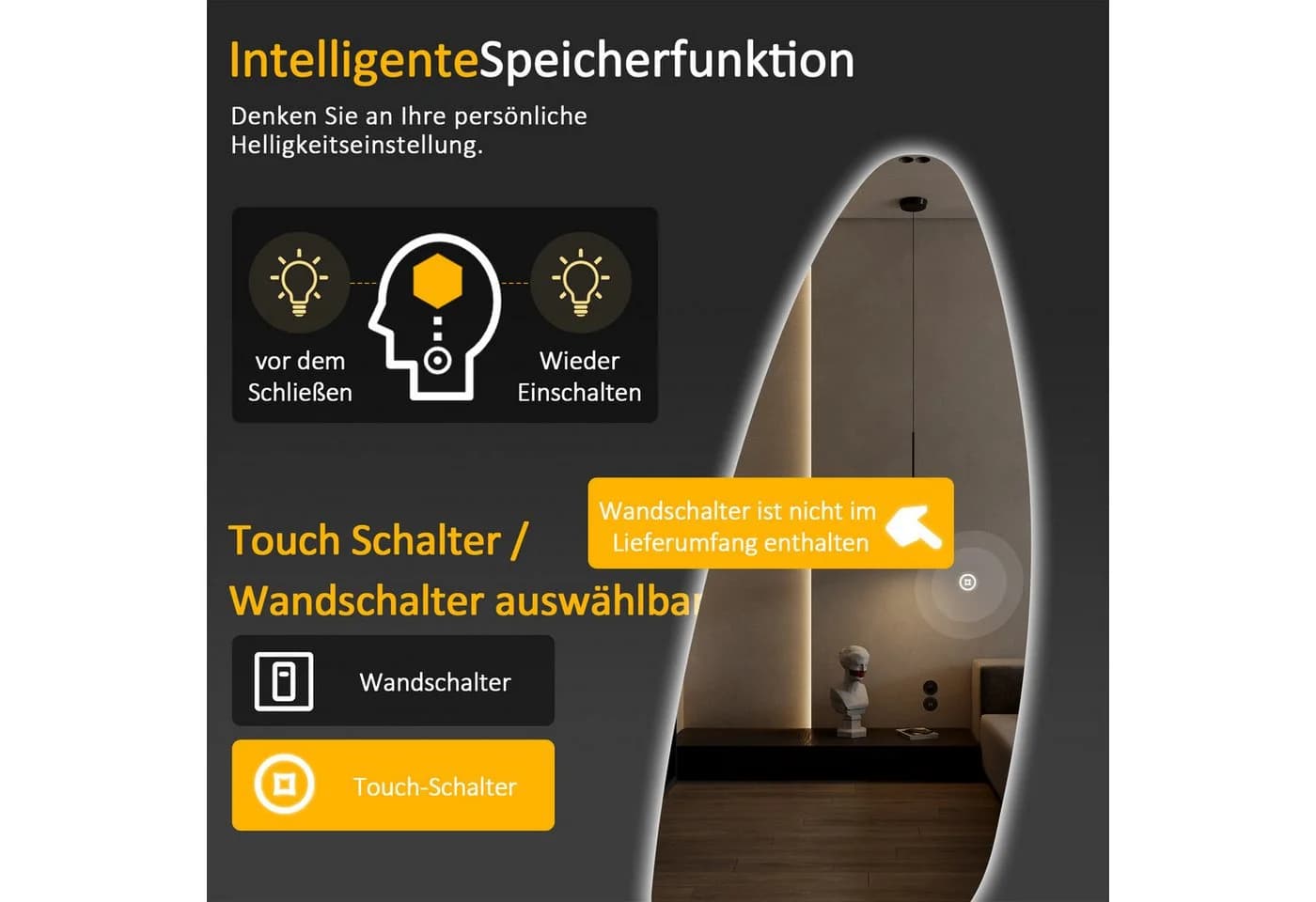 WDWRITTI LED Ganzkörperspiegel mit 3 Lichtmodi und Dimmfunktion - Bild 5