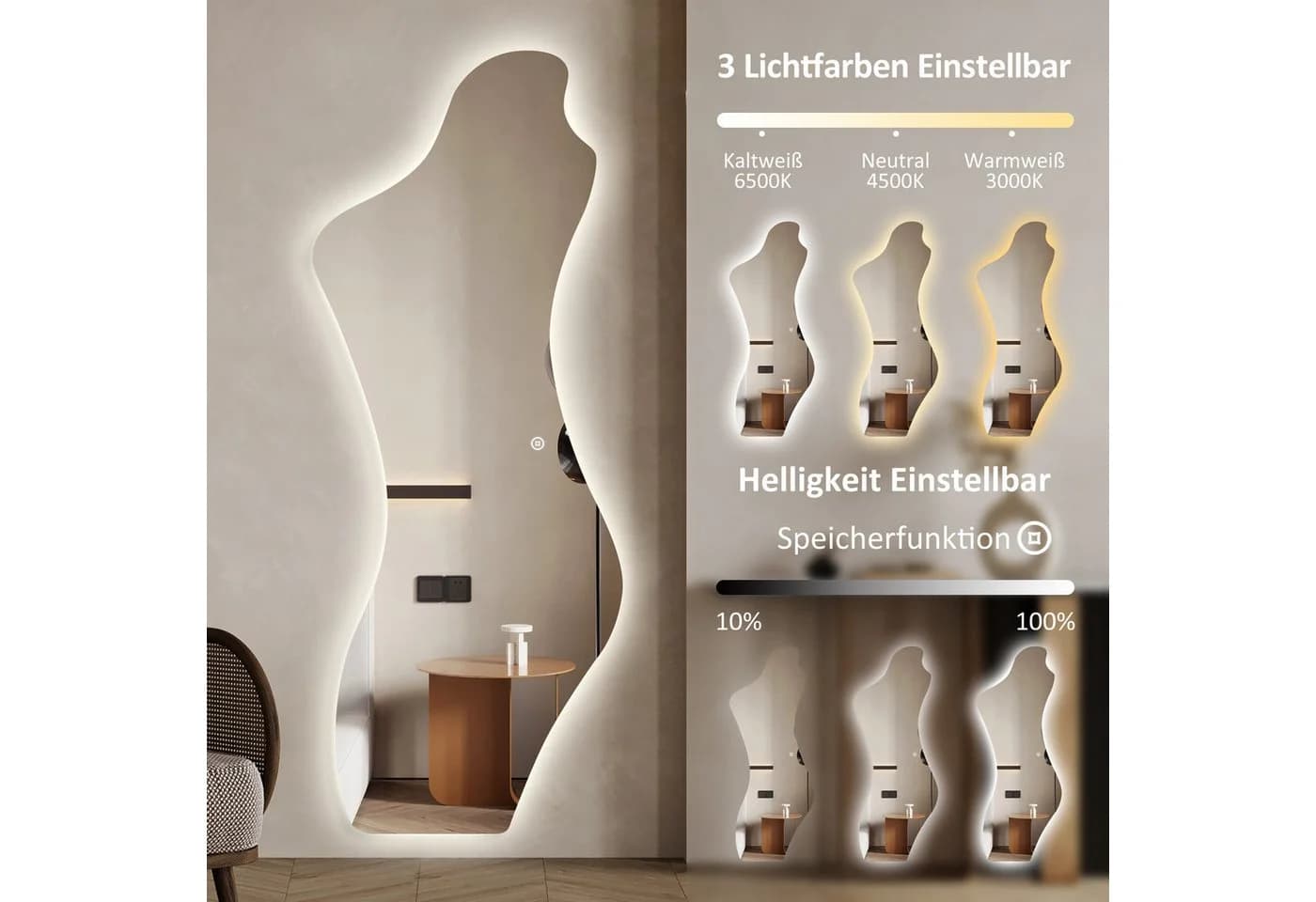 WDWRITTI Ganzkörperspiegel mit LED-Beleuchtung und Speicherfunktion - Bild 3