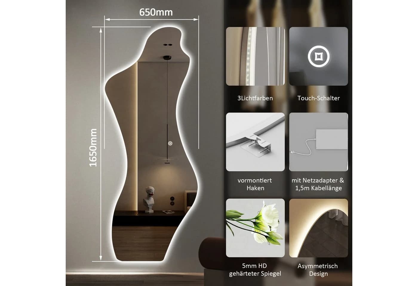WDWRITTI Ganzkörperspiegel mit LED-Beleuchtung und Speicherfunktion - Bild 4