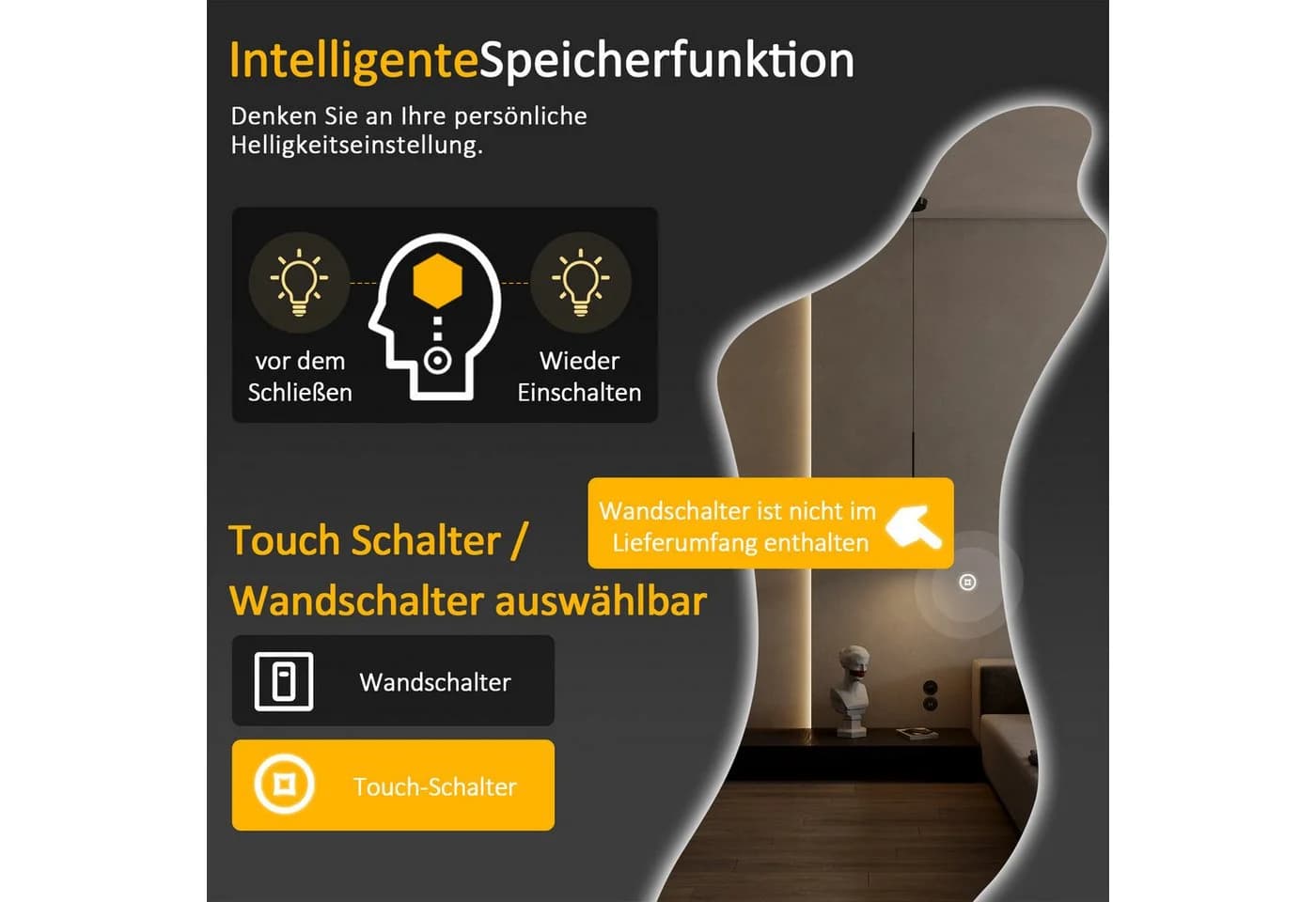 WDWRITTI Ganzkörperspiegel mit LED-Beleuchtung und Speicherfunktion - Bild 5