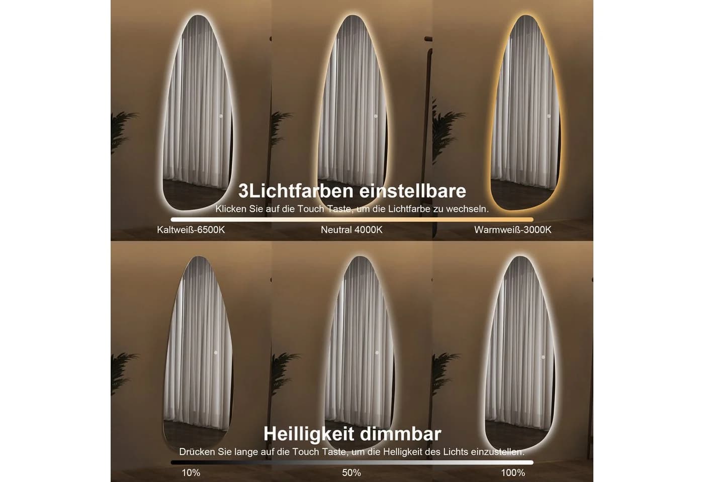 WDWRITTI LED Wandspiegel asymmetrisch rahmenlos mit Beleuchtung - Bild 5
