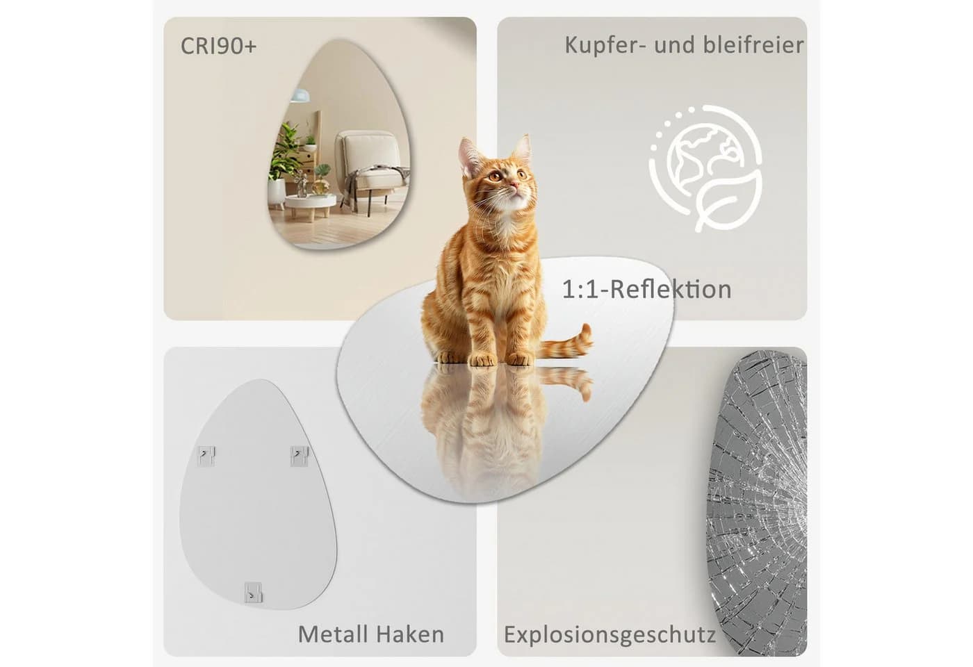 Hopibath Asymmetrischer Wandspiegel Wassertropfen HD-Glas - Bild 4