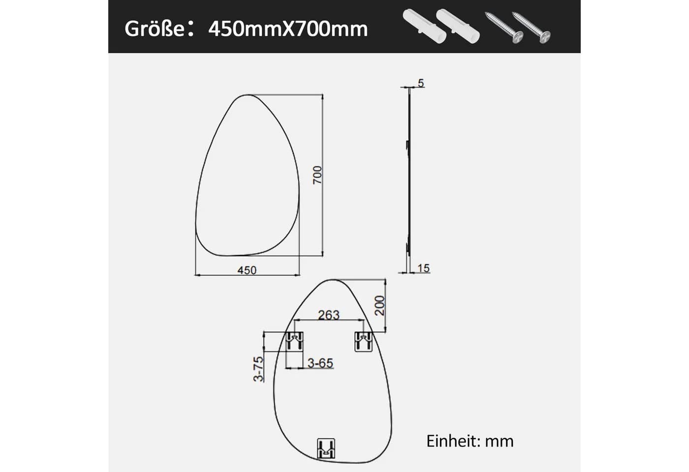Hopibath Asymmetrischer Wandspiegel Wassertropfen HD-Glas - Bild 5