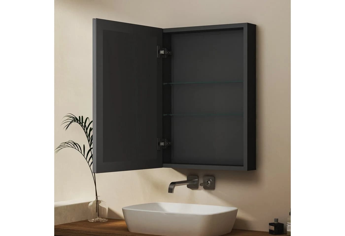 WDWRITTI Spiegelschrank Aluminium Schwarz mit Glasböden