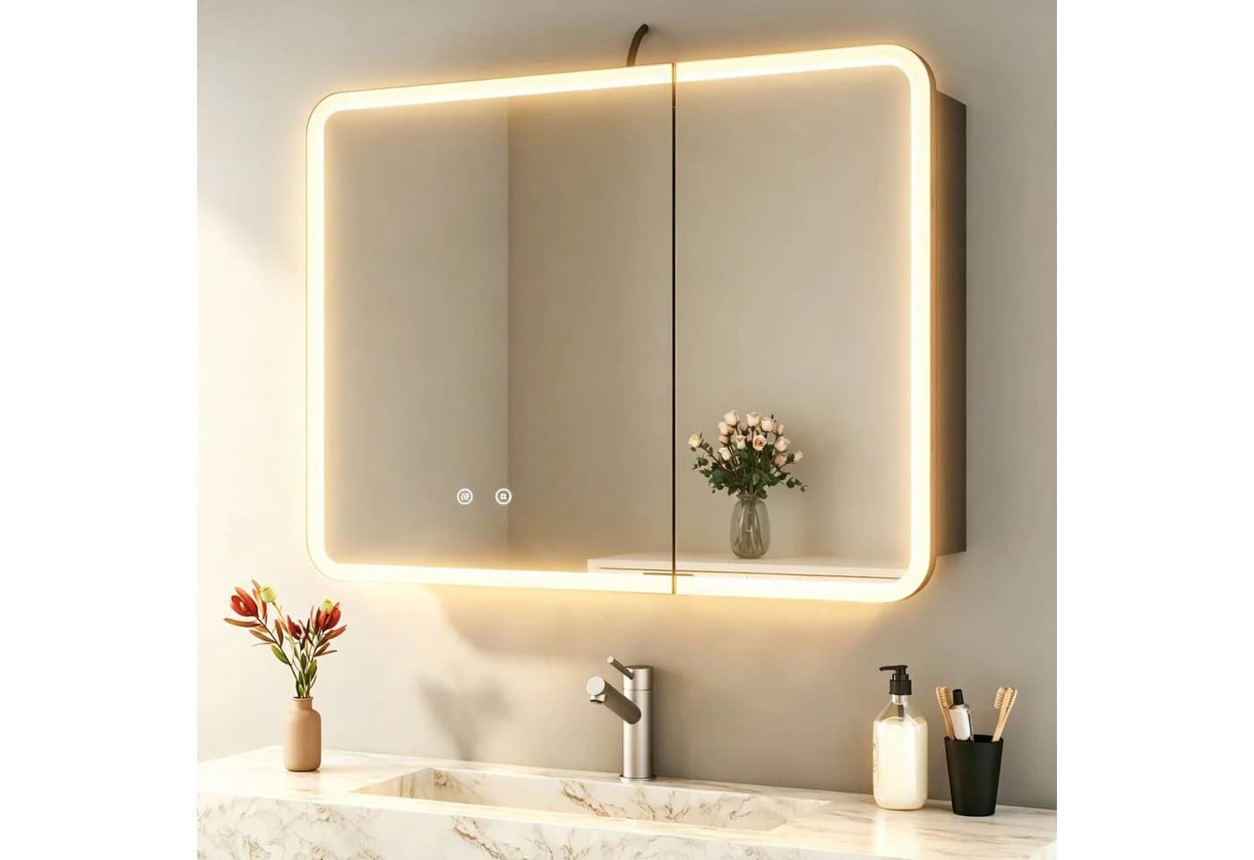 WDWRITTI Spiegelschrank Schwarz 2-türig mit LED & Anti-Fog - Bild 2