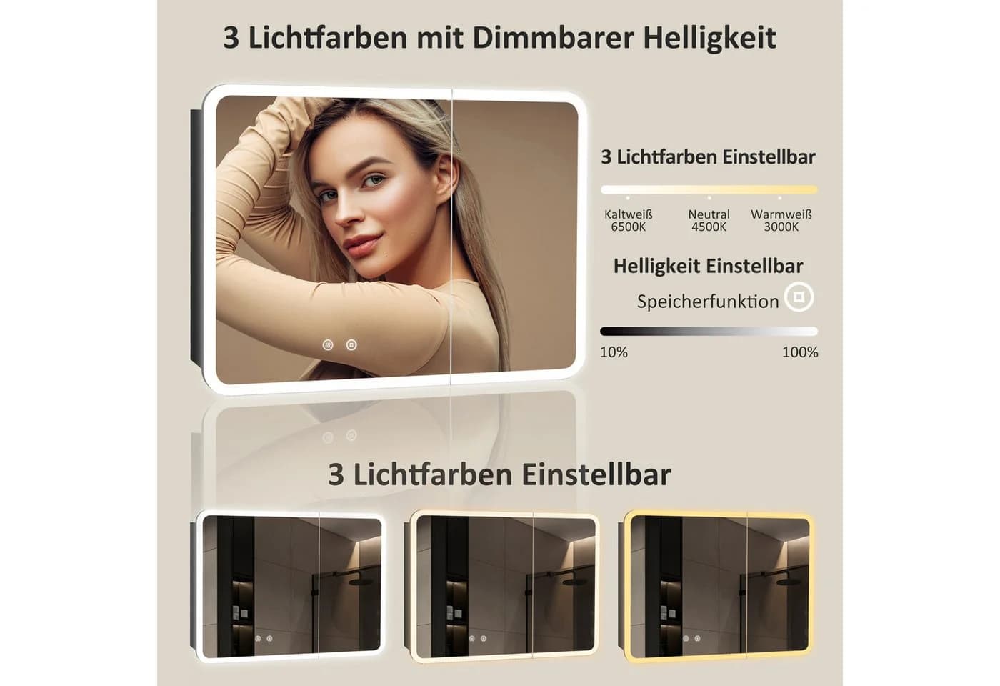 WDWRITTI Badezimmerspiegelschrank LED Schwarz Weiß Aluminium - Bild 5