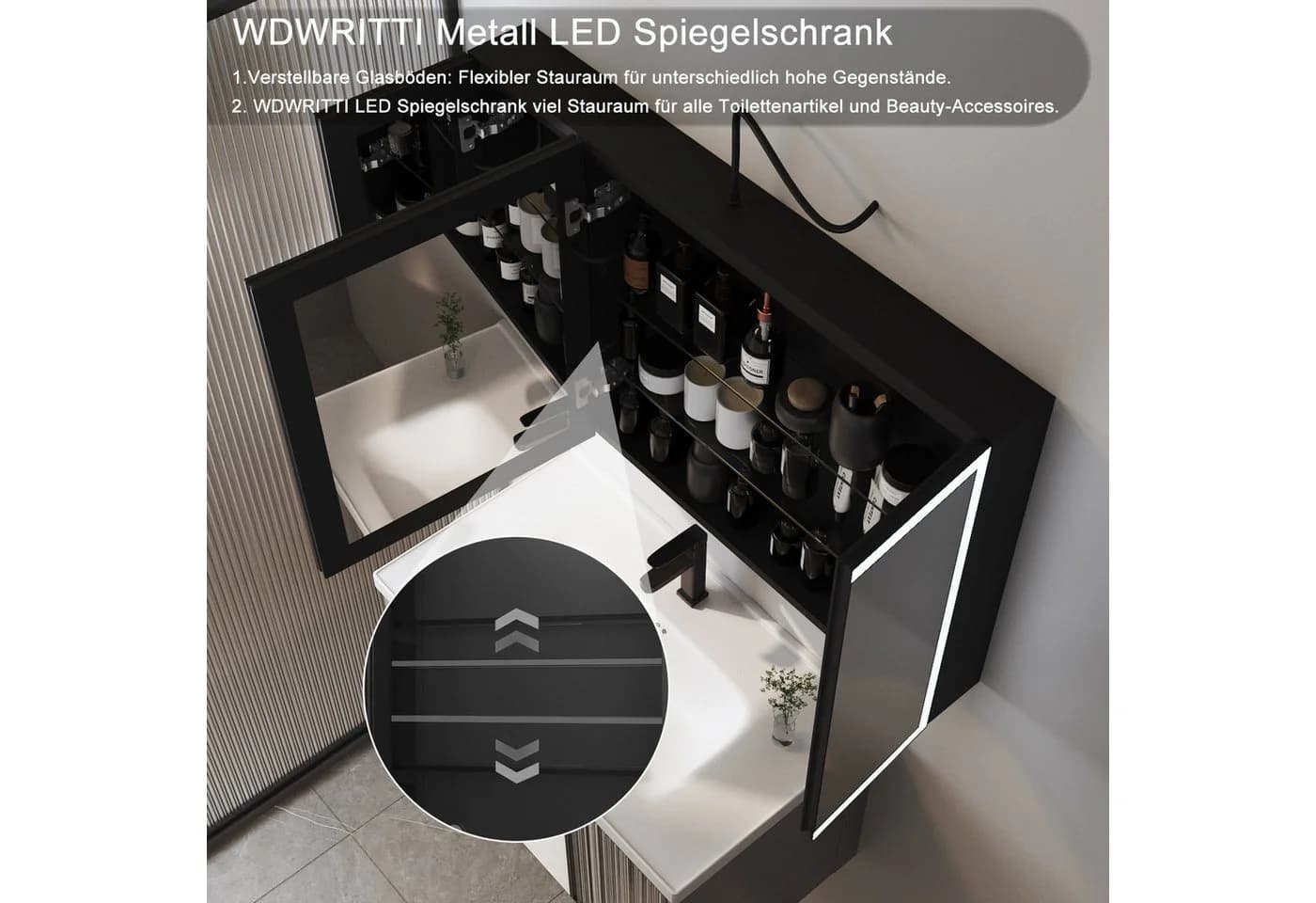 WDWRITTI Spiegelschrank Alu 120x60cm LED Badezimmerschwarz