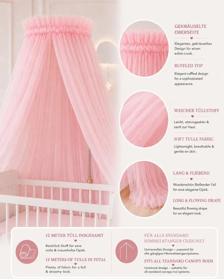 Baby Fancyroom Betthimmel Rosa 12m Tüll