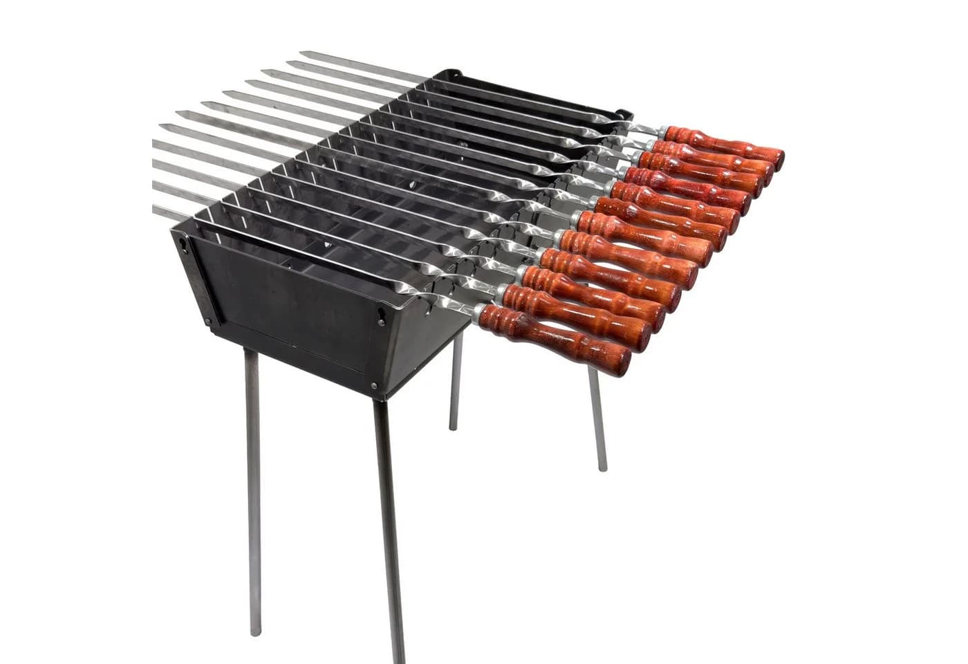 GOROCH Mangal Grill Set Stahl 3 mm grau für 12 Spieße mit 8 Holzgriff-Spießen - Bild 2