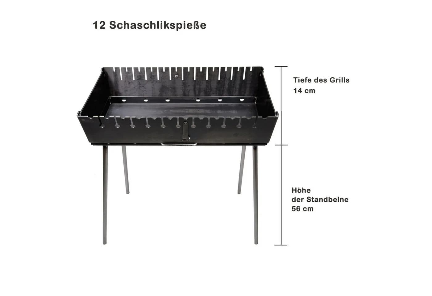 GOROCH Mangal Grill Set Stahl 3 mm grau für 12 Spieße mit 8 Holzgriff-Spießen - Bild 5