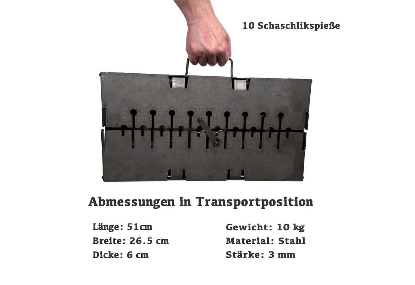 GOROCH Schaschlikgrill Mangal Grau Verstärkter Stahl 3 mm für 10 Spieße - Bild 5