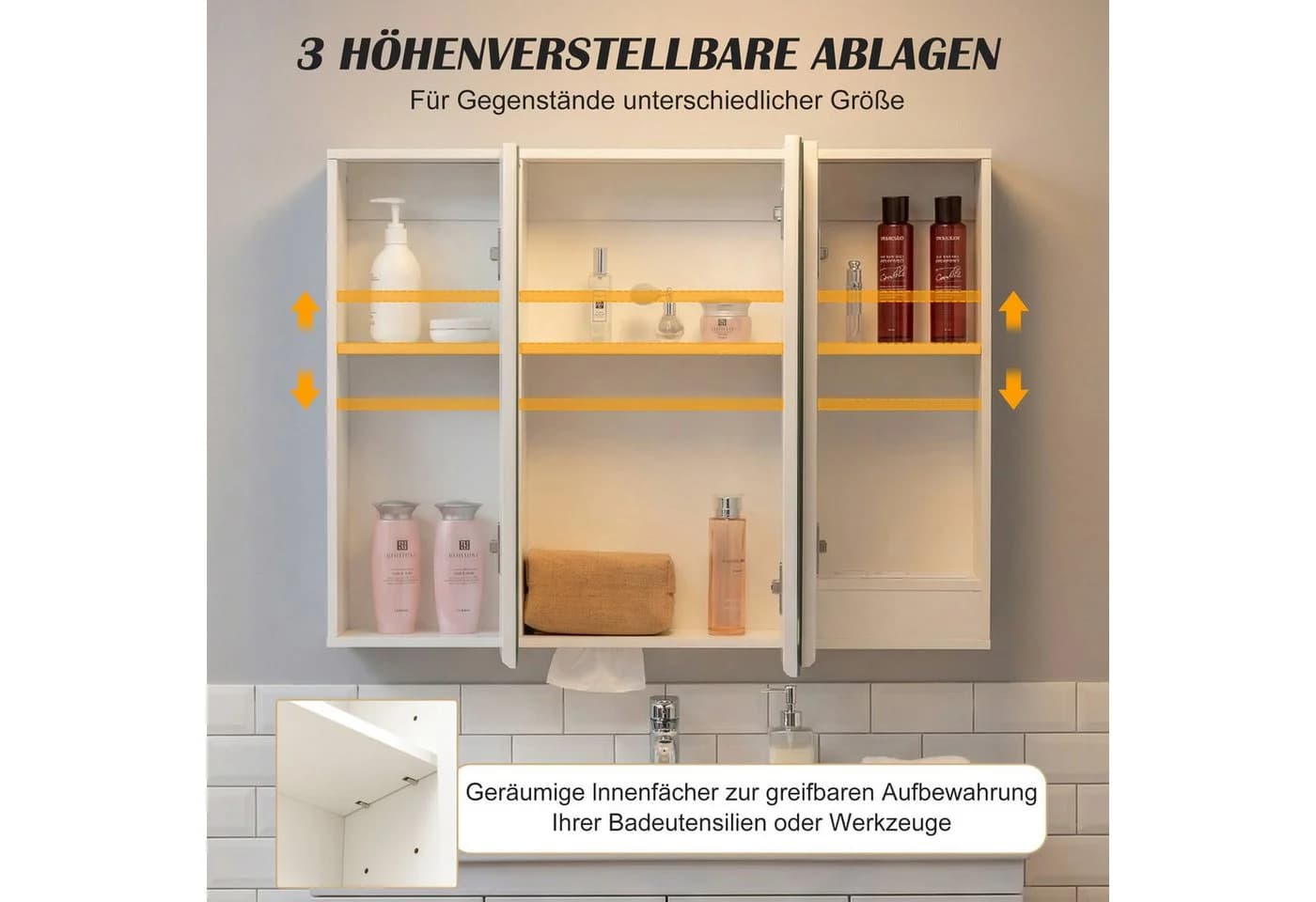 Thanaddo Badezimmerspiegelschrank mit LED-Dreifarblicht, 3 Türen - Bild 4