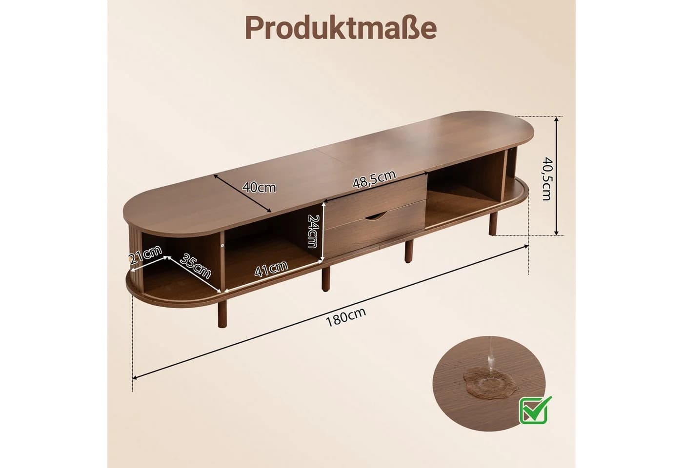 Thanaddo Lowboard TV-Schrank mit Schubladen Multifunktionale Aufbewahrung