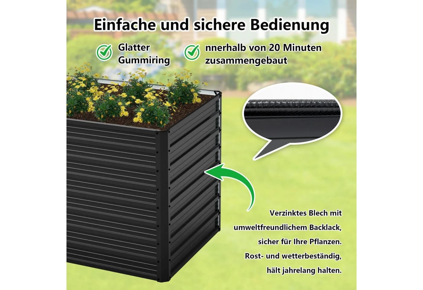 Thanaddo Hochbeet Metall Pflanzkasten 160x80x84 cm - Bild 3